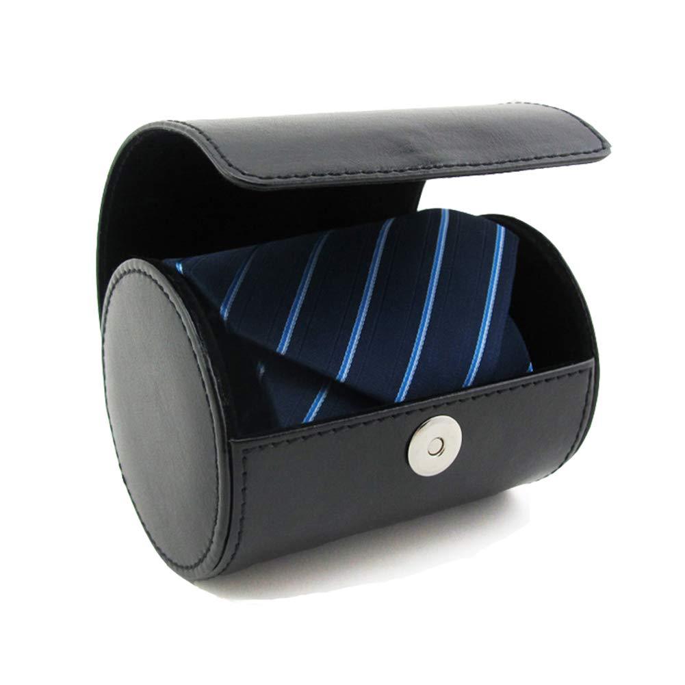 [Australia] - WAJJ Men’s Necktie Travel Case, Tie Anti-Wrinkle Organizer Box - Formal Cylinder Shape (Black) Black 