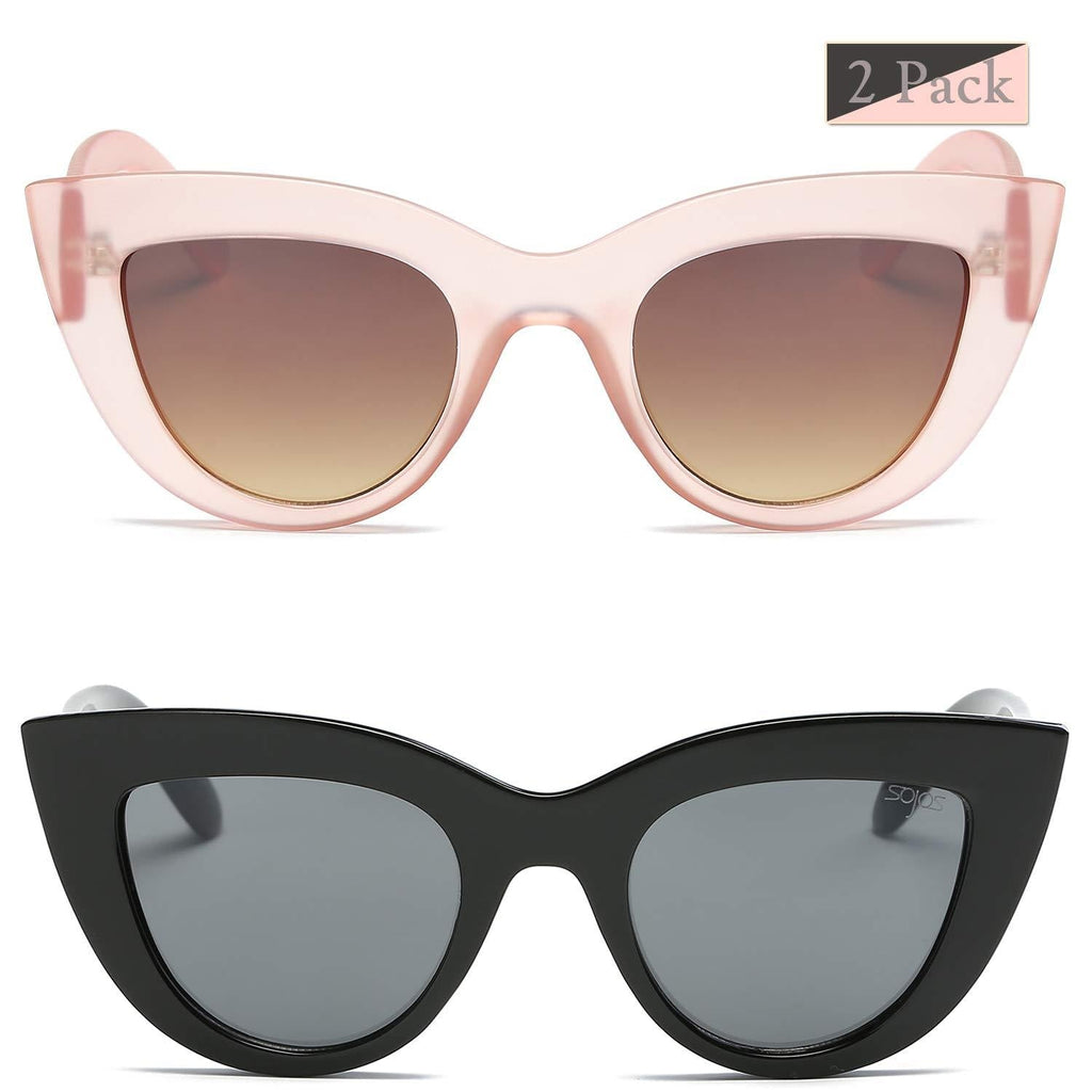 [Australia] - SOJOS Retro Vintage Cateye Sunglasses for Women Plastic Frame Mirrored Lens SJ2939 D1 2 Pairs of Sunglasses (Pink/Brown+black/Grey) Multicoloured 