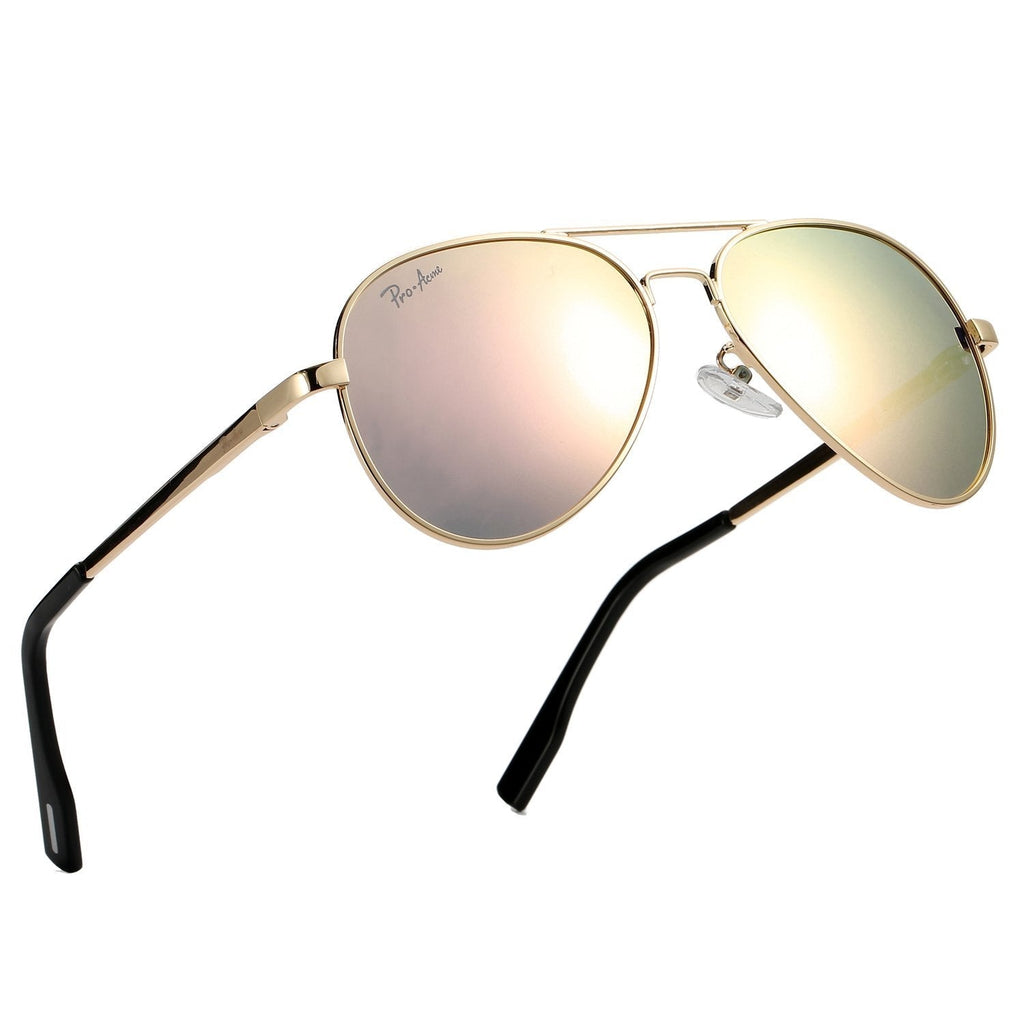 [Australia] - Pro Acme Small Polarized Aviator Sunglasses for Adult Small Face and Junior,52mm Gold Frame/Pink Mirrored Lens 52 Millimeters 