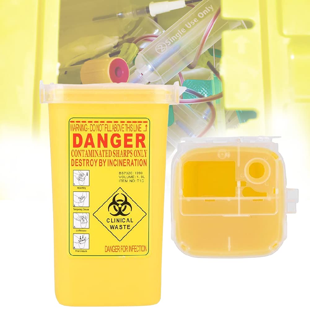 [Australia] - Sharps Container, Waste Container Tattoo Plastic Sharp Container Biohazard Disposal 1L Size Waste Box Sharps Disposal Container with Mailbox Style Lid Puncture Resistant Sharps Disposal Container Yellow 