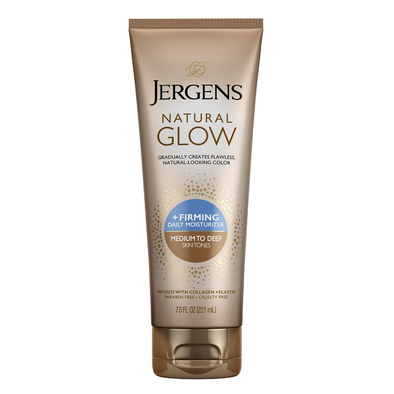 [Australia] - Jergens Natural Glow +FIRMING Body Lotion, Medium to Deep Skin Tone, 7.5 Fl Oz Sunless Tanning Daily Moisturizer, featuring Collagen and Elastin, Helps to Visibly Reduce Cellulite +Firming Daily Moisturizer, Medium to Deep, 7.5 Ounce 