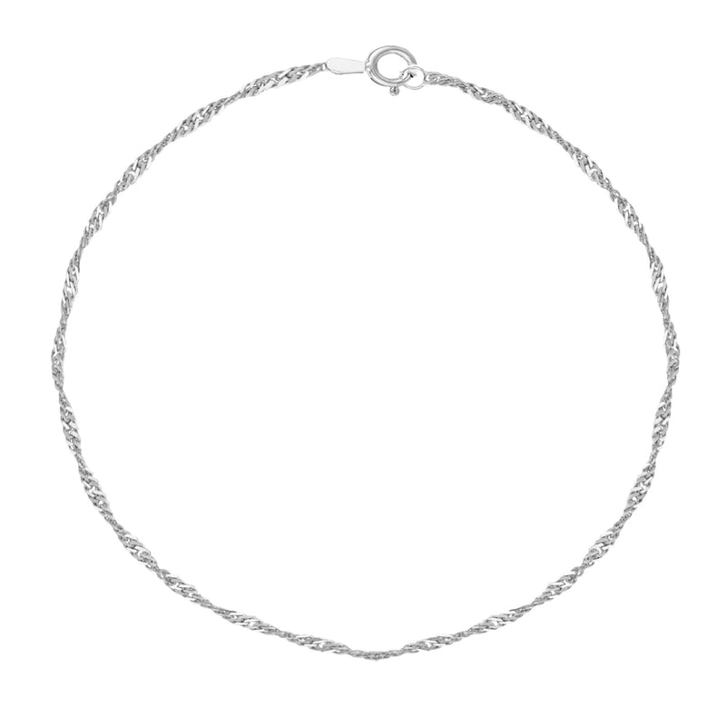 [Australia] - Ritastephens Italian Sterling Silver 1.7mm Shiny Singapore Sparkle Chain Anklet or Necklace 11" Anklet 