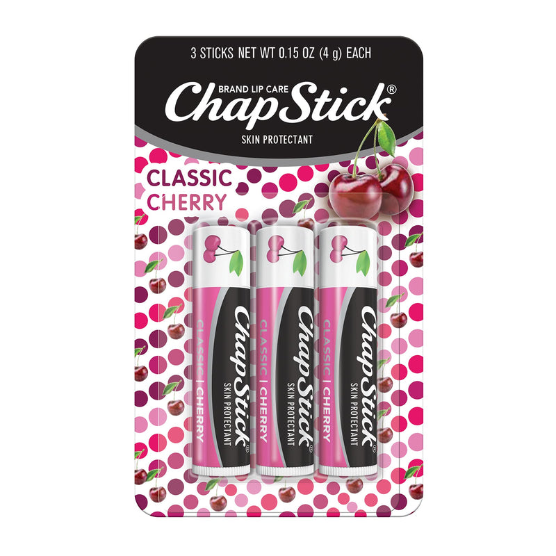 [Australia] - ChapStick Classic Cherry Lip Balm Tube, Flavored Lip Balm for Lip Care on Chafed, Chapped or Cracked Lips, Cherry, Red, 0.15 Oz (Pack of 3) 3 Pack OLD 