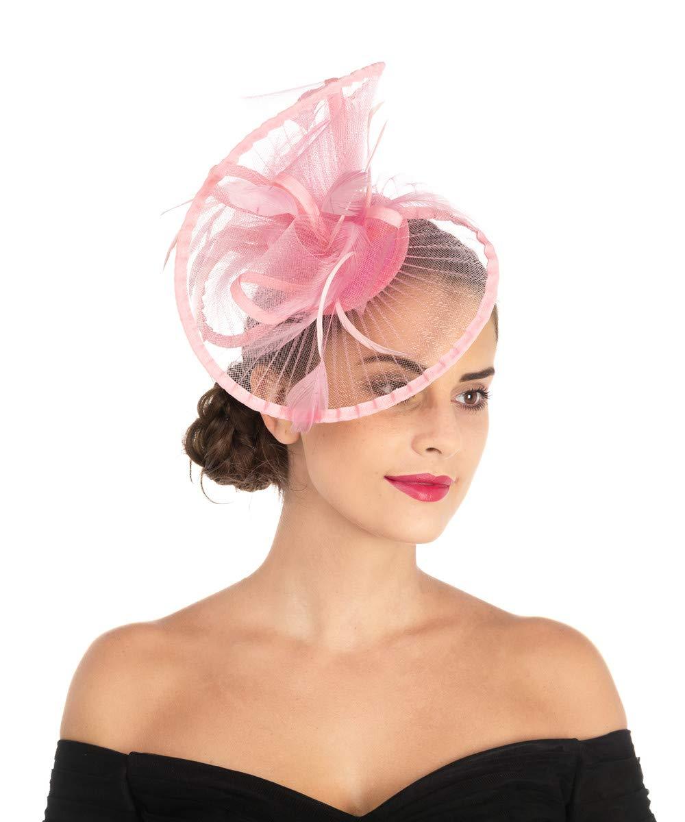 [Australia] - Lucky Leaf Women Girl Fascinators Hair Clip Hairpin Hat Feather Cocktail Wedding Tea Party Hat 2-pink 