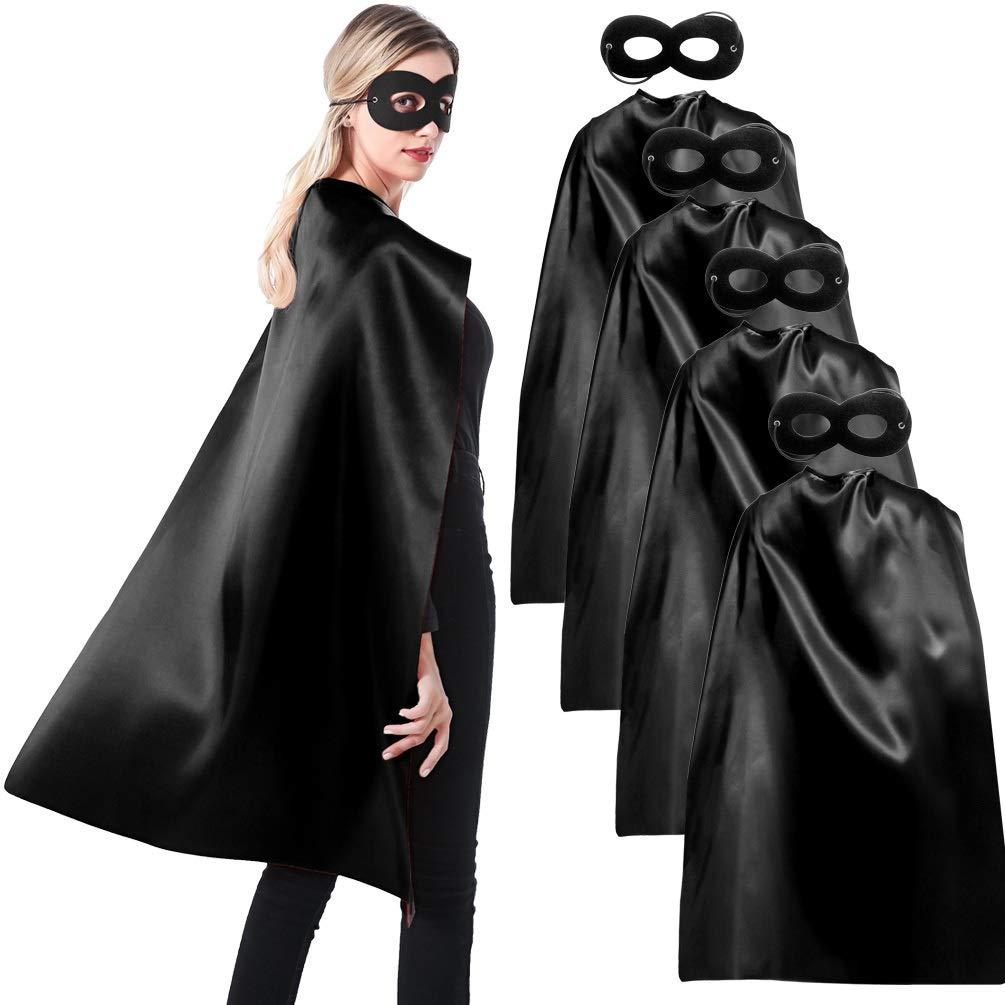 [Australia] - ADJOY 5 Sets Superhero Capes and Masks for Adults Teenagers Men & Women Dress Up Superhero Party Costumes Team Building Black 