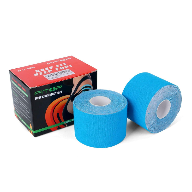 [Australia] - FITOP Kinesiology Tape 2" X 16.4', Kinesthetic Tape Roll (2 Rolls Sky Blue), Pain Relief of Muscles & Joint, Recovery Sports Injuries 