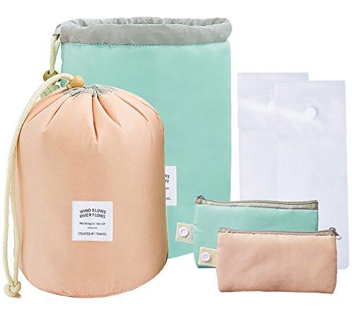 [Australia] - 2 Pack Travel Makeup Bags Waterproof Cosmetic Bags Multifunctional Bucket Toiletry Bag Make up Organizer Barrel Cases Kit Storage pocket Soft Collapsible Portable Cosmetic Cases Blue Pink 