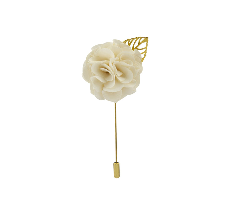 [Australia] - Knighthood Men's Off-White Bunch Flower with Golden Leaf Lapel Pin/Brooch 