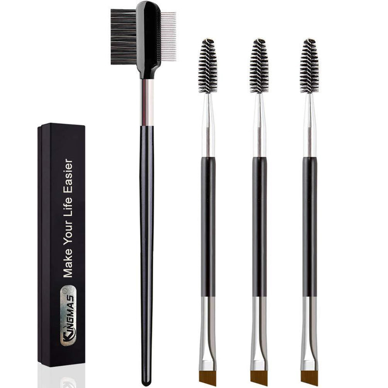 [Australia] - KINGMAS 4 Pieces Duo Eyebrow Brush Premium Angled Eye Brow Brush and Spoolie Brush & Steel Brow Comb Set Makeup Tool 