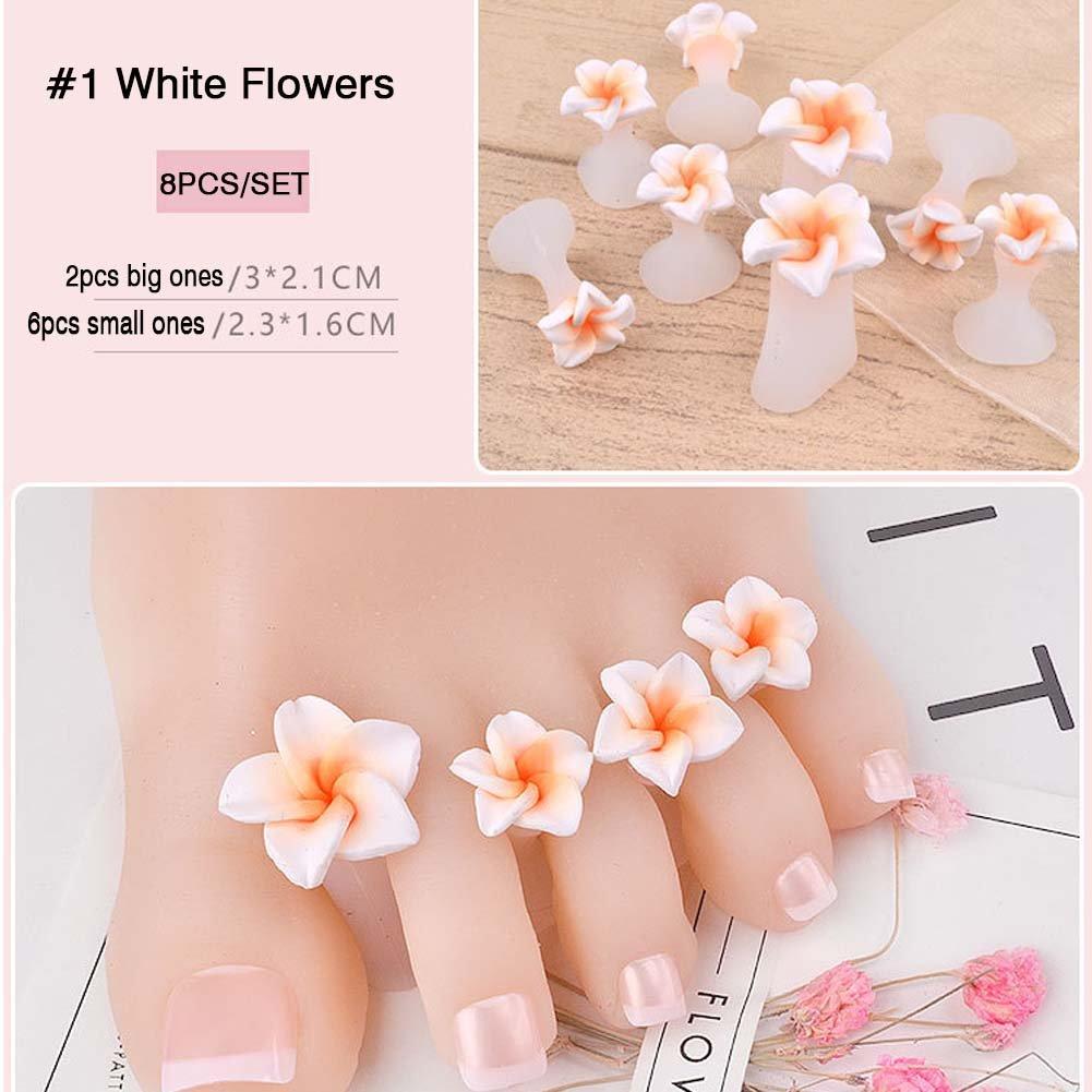 [Australia] - Lookathot 8PCS/SET Soft Silicone Finger Toe Separators Spacers CushionsToes Dividers Nail Art Manicure Pedicure DIY Tools Reusable #1 White Flowers(8PCS) 