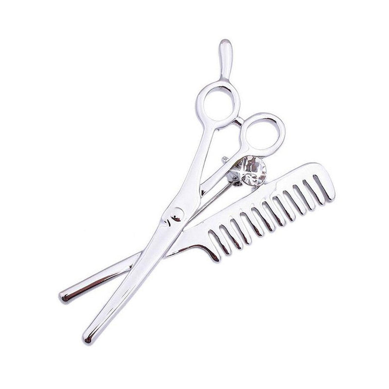 [Australia] - Hair Stylist Scissor and Comb Brooch Pin Hairdresser Gift Silver 