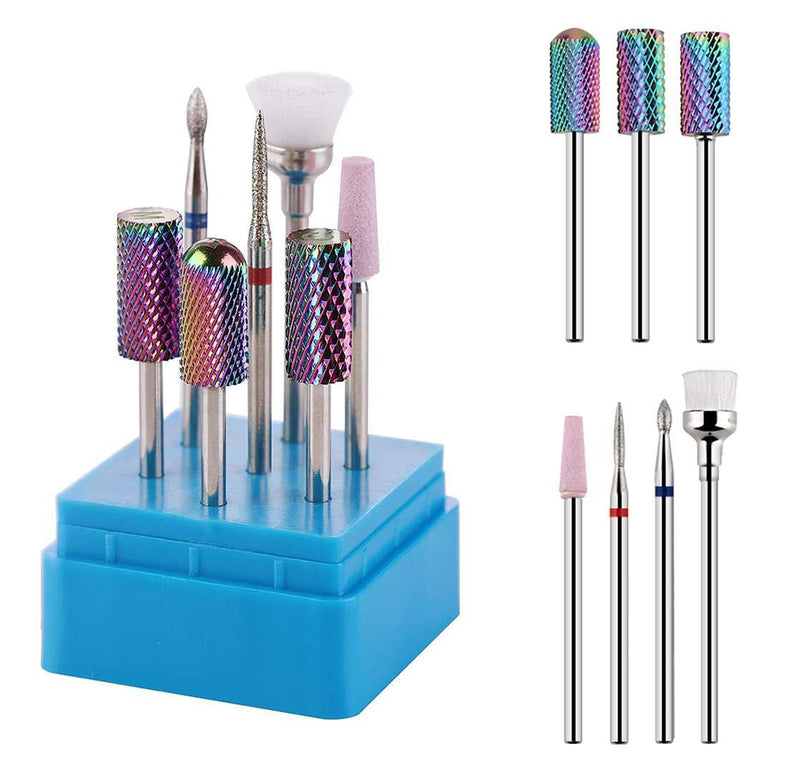 [Australia] - Makartt Nail Drill Bit Set, 7Pcs Tungsten Carbide Diamond Ceramic Acrylic Nail Drill Bits Remove Acrylic Nails Gel Polish Poly Extension Nail Gel 3/32 Drill Bit Manicure Pedicure B-25 