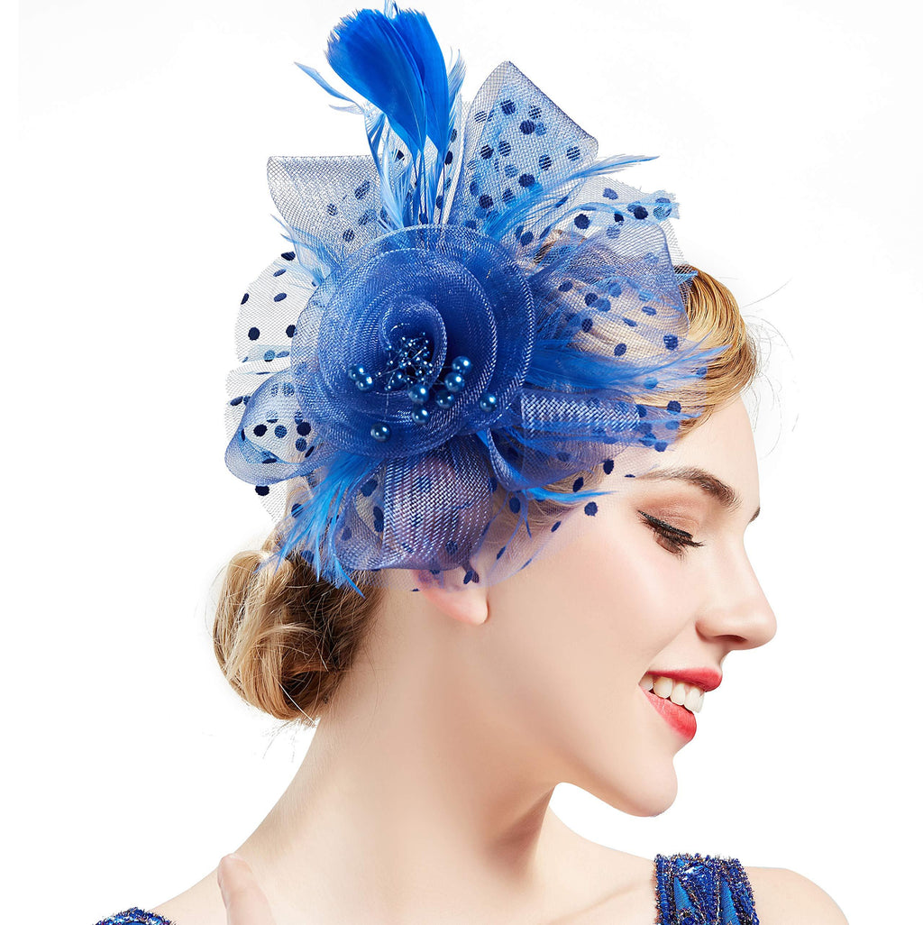 [Australia] - BABEYOND Women's Fascinators Hat Mesh Feather Fascinator Veil Kentucky Derby Hat for Cocktail Tea Party Blue 