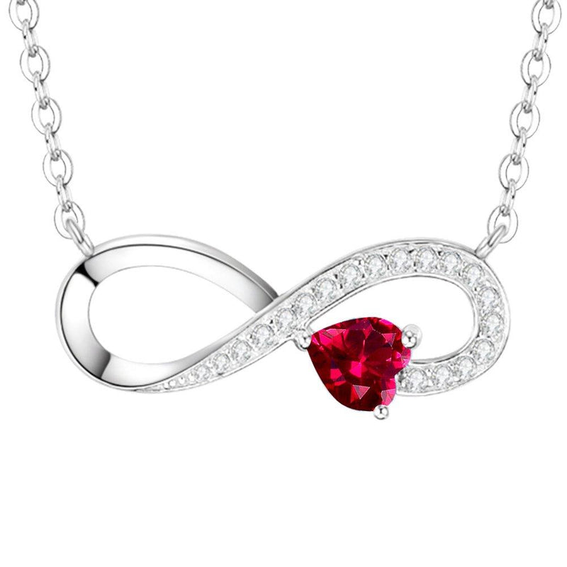 [Australia] - Ruby Necklace for Women Teen Girls Birthday Gifts Jewelry for Mom Wife Sterling Silver Love You Forever Infinity Necklace Gifts for Her Anniversary 