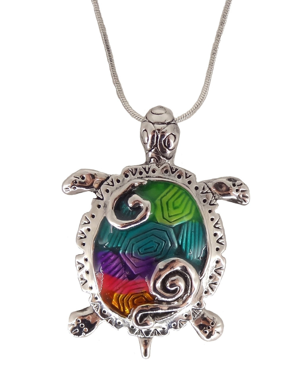 [Australia] - DianaL Boutique Silver Tone Large Green Blue Red Sea Turtle Pendant Necklace on 18" Chain 