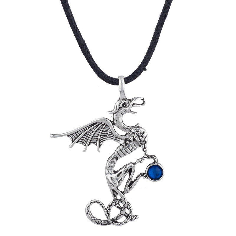 [Australia] - Lux Accessories Boho Burnish Metal Flying Dragon Pentagram Pendant Charm Necklace Blue Crystal Dragon 