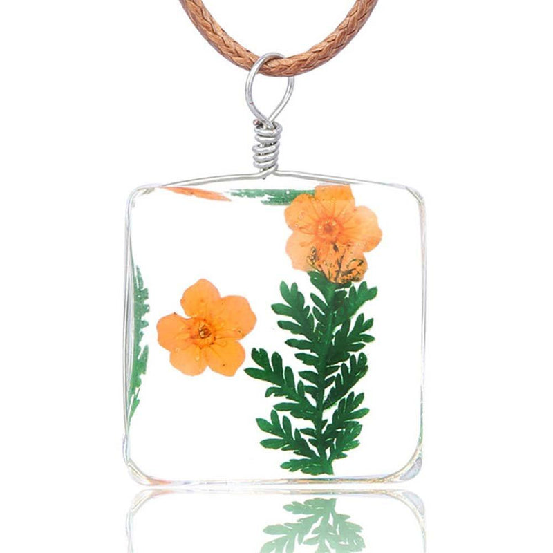 [Australia] - VEINTI+1 Creative Natural Dried Flower with Transparent Glass Surface Women/Girl's Fashion Necklace Square 