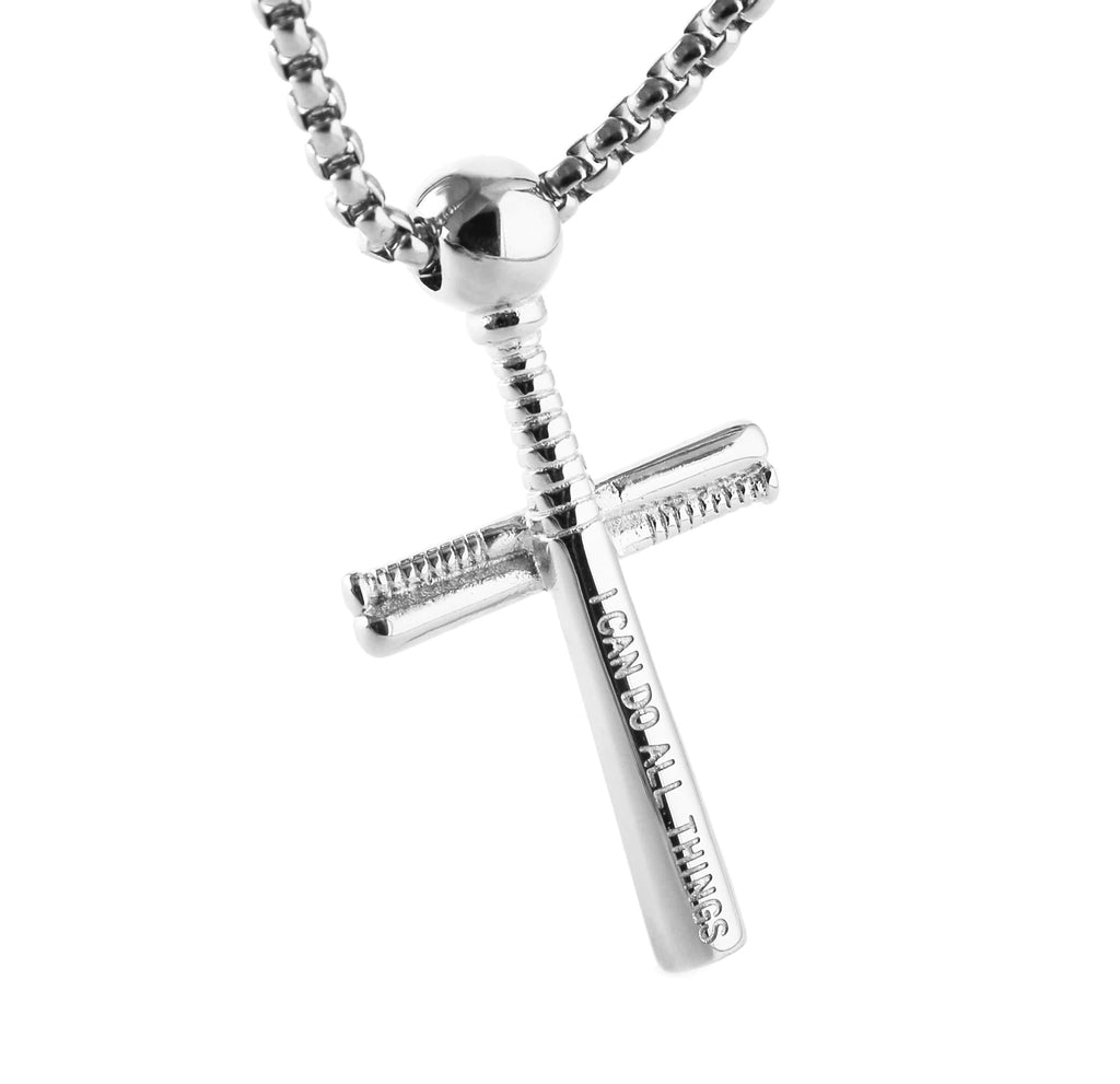 [Australia] - HZMAN Baseball Cross Sports Pendant Stainless Steel Baseball Bat Cross Necklace, Large and Small Silver - PH 4:13 