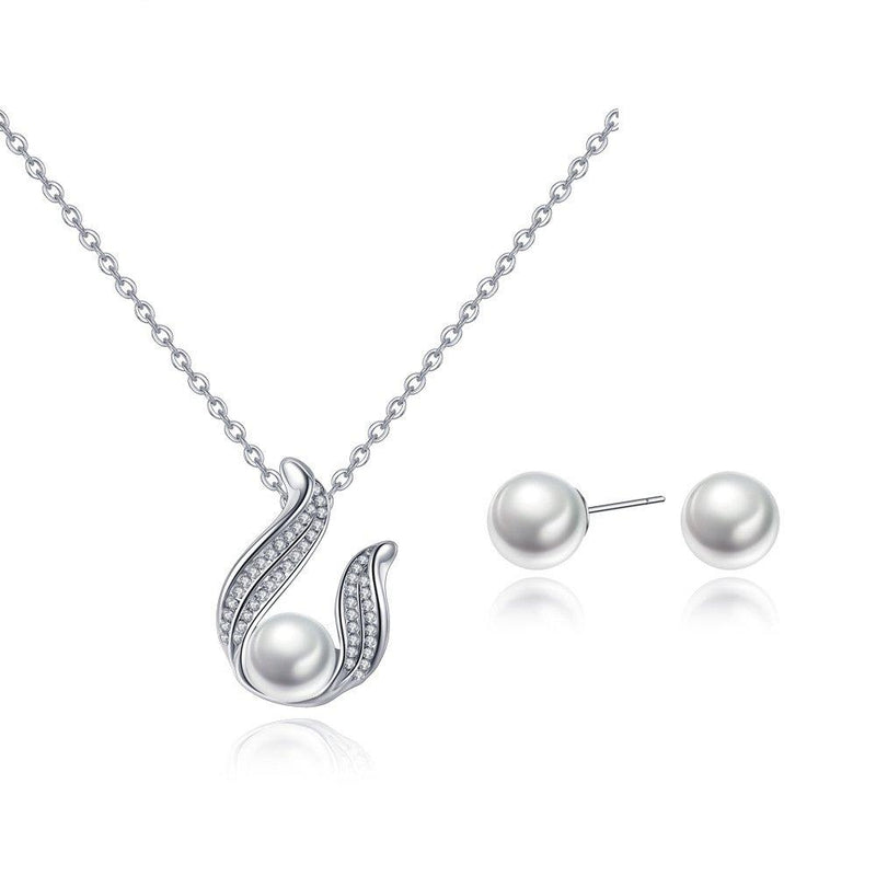 [Australia] - Zhang Trading Co., Ltd. White Gold-Plated Shell Beads with Cubic Zirconia Necklace+Earring Set Silver 