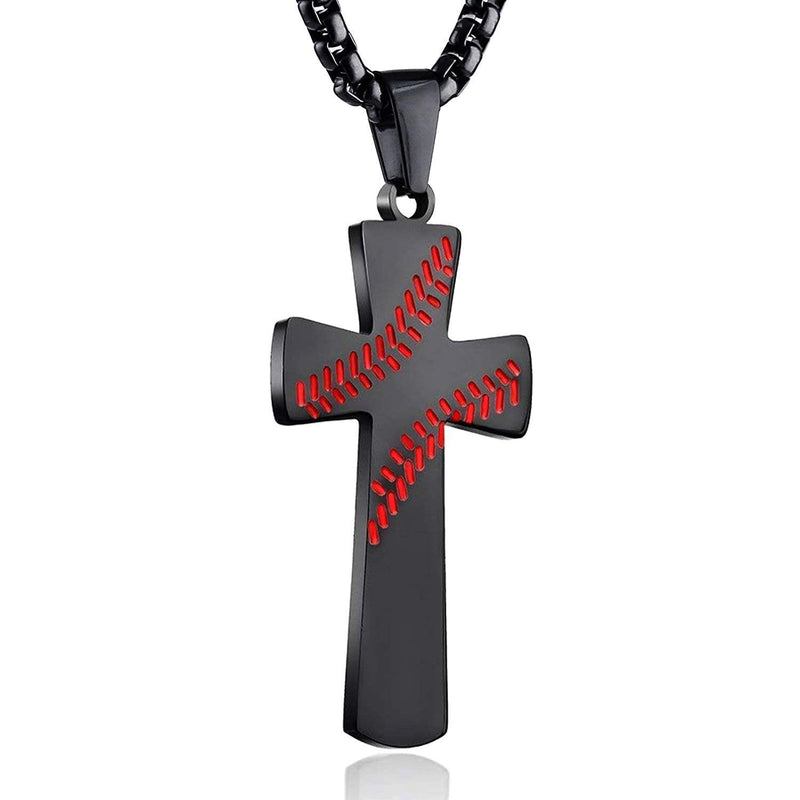 [Australia] - Boys Mens Baseball Cross Pendant Necklace 18K Gold Plated Bible Verse Stainless Steel Necklace Jewelry A-Black 