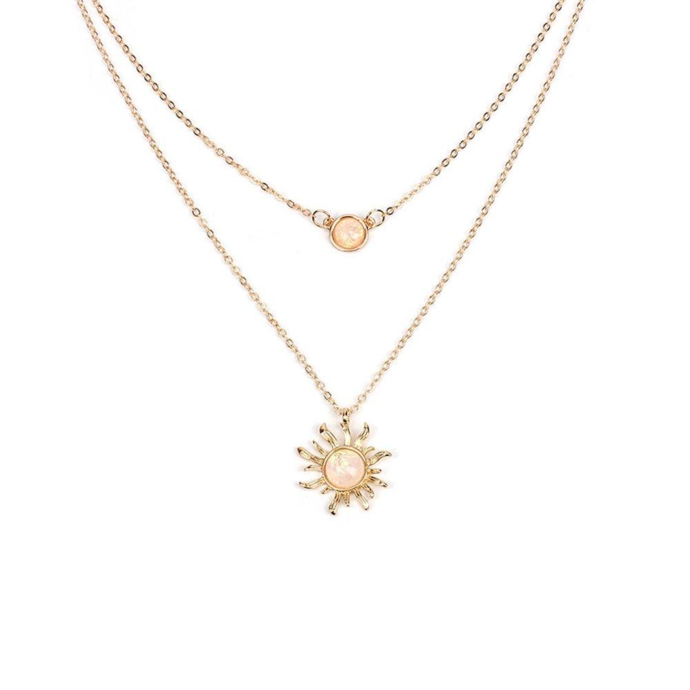 [Australia] - BRBAM Double Chains Moon and Sunflower Layering Necklace Fashion Clavicle Chain Necklace Gift for Her Sunflower-Gold 