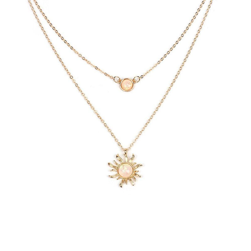 [Australia] - BRBAM Double Chains Moon and Sunflower Layering Necklace Fashion Clavicle Chain Necklace Gift for Her Sunflower-Gold 