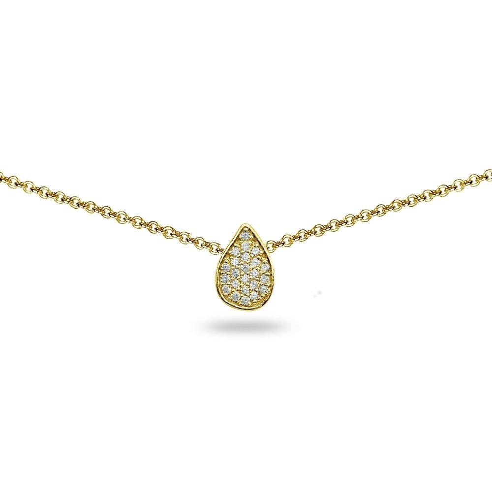 [Australia] - Sterling Silver Cubic Zirconia Teardrop Pave Dainty Choker Necklace yellow-gold-flashed-silver 