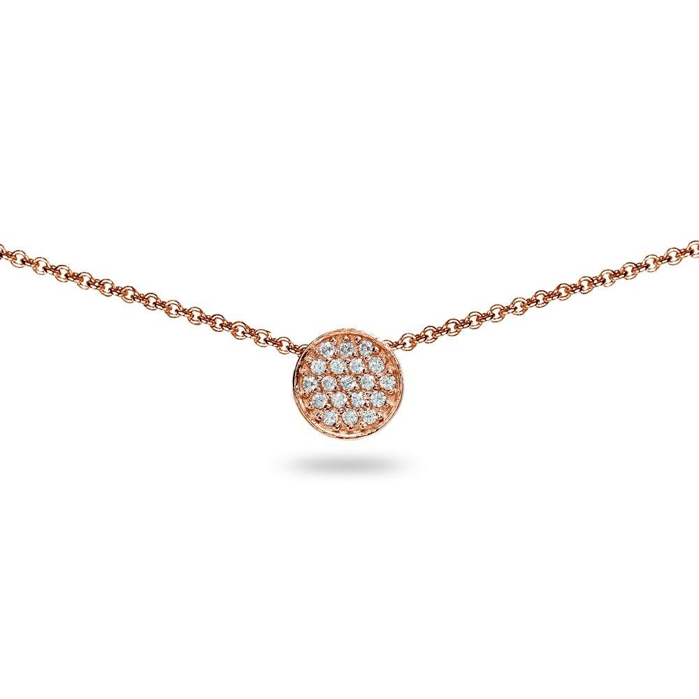 [Australia] - Sterling Silver Cubic Zirconia Round Circle Pave Dainty Short Choker Necklace with Extender rose-gold-flashed-silver 