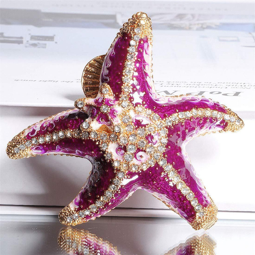 [Australia] - Waltz&F Purple Diamond Starfish Trinket Box Hinged Hand-painted Figurine Collectible Ring Holder Living Ornaments 