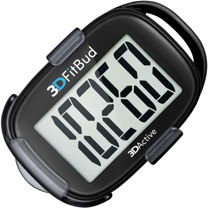 [Australia] - 3DFitBud Simple Step Counter Walking 3D Pedometer with Clip and Lanyard, A420S Black 