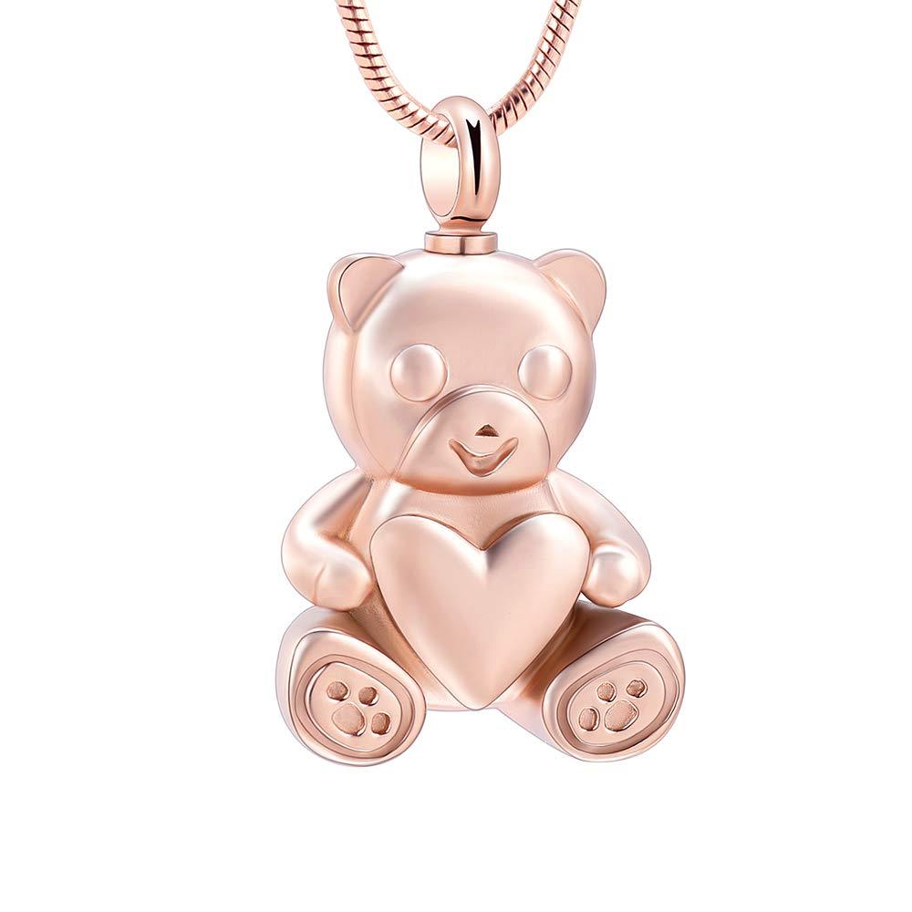 [Australia] - Stainless Steel Teddy Bear Pet Urn Ashes Pendant Memorial Ash Keepsake Cremation Jewelry Necklace Rose gold 