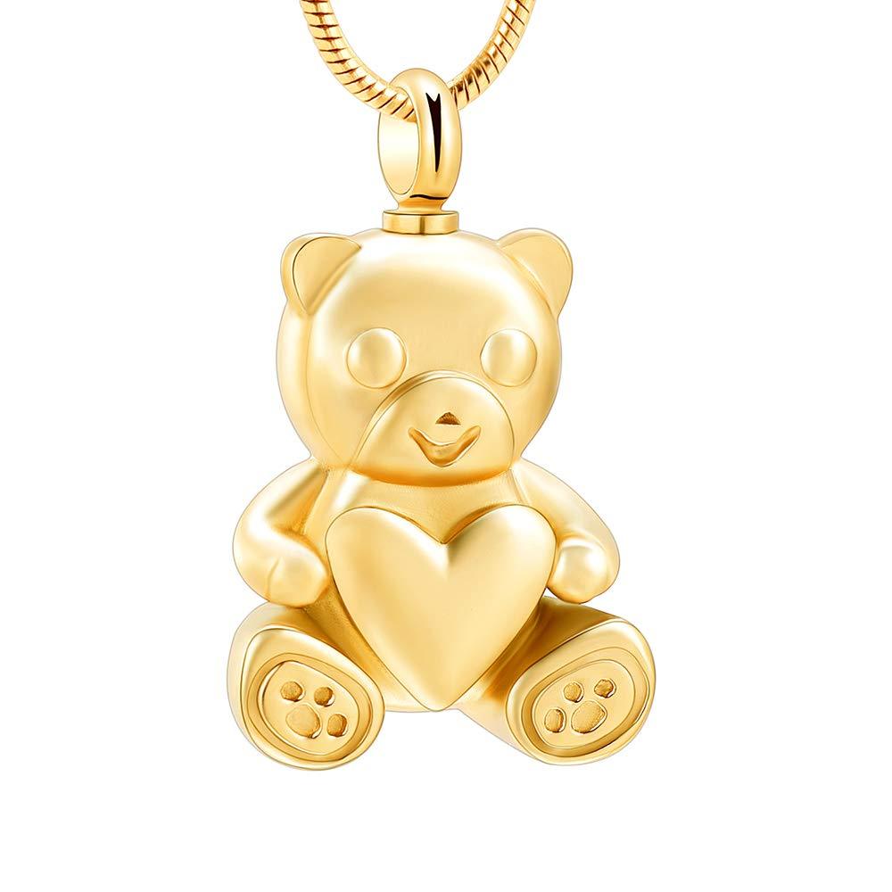 [Australia] - Stainless Steel Teddy Bear Pet Urn Ashes Pendant Memorial Ash Keepsake Cremation Jewelry Necklace Gold 