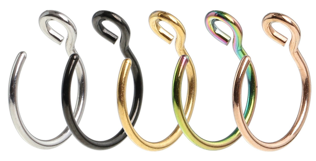 [Australia] - Velcare SkullParty 5 Pcs Nose Rings Hoop 20 Gauge Non Piercing Stainless Steel Clip-on Fake Septum Nose Hoop Ring Studs Earrings Piercings for Women Men 