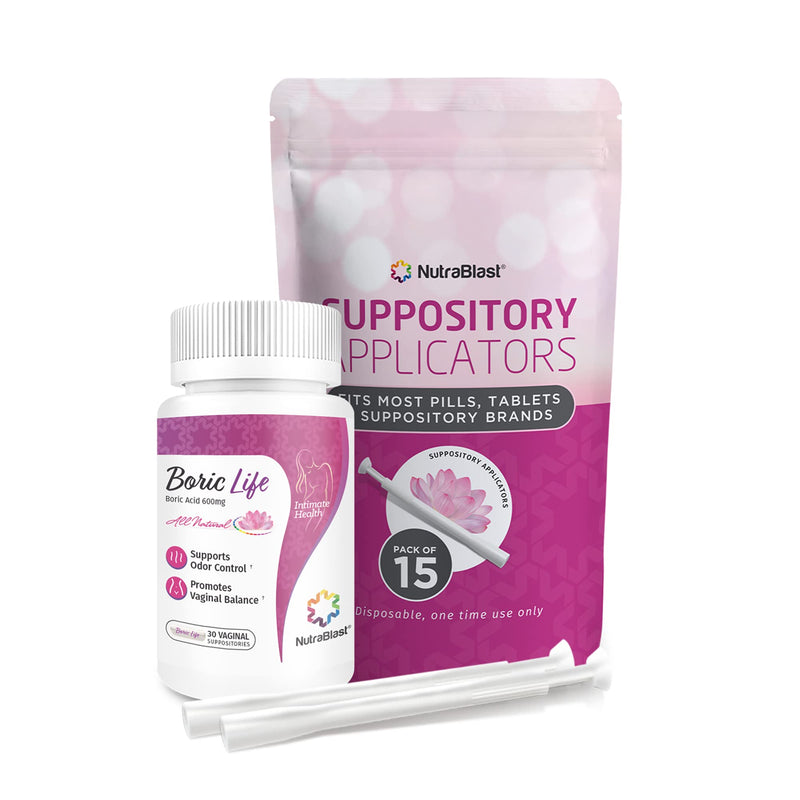 [Australia] - NutraBlast Boric Acid Vaginal Suppositories 600mg w/ Applicator, 30 Suppositories & 15 Applicators - Feminine Care - Made in USA 