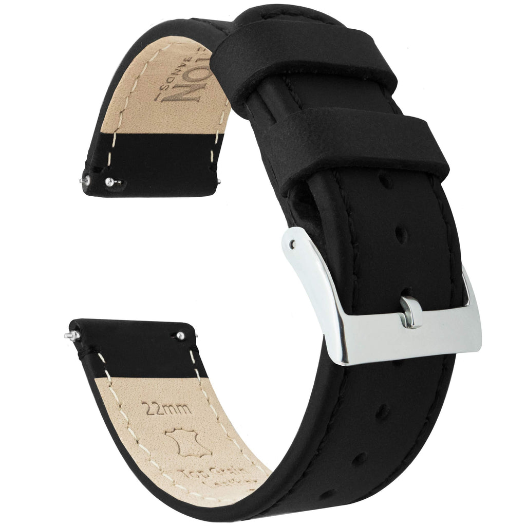 [Australia] - Barton Quick Release - Top Grain Leather Watch Band Strap - Choice of Width - 16mm, 18mm, 19mm, 20mm, 21mm 22mm, 23mm or 24mm Black Leather / Black Stitching 