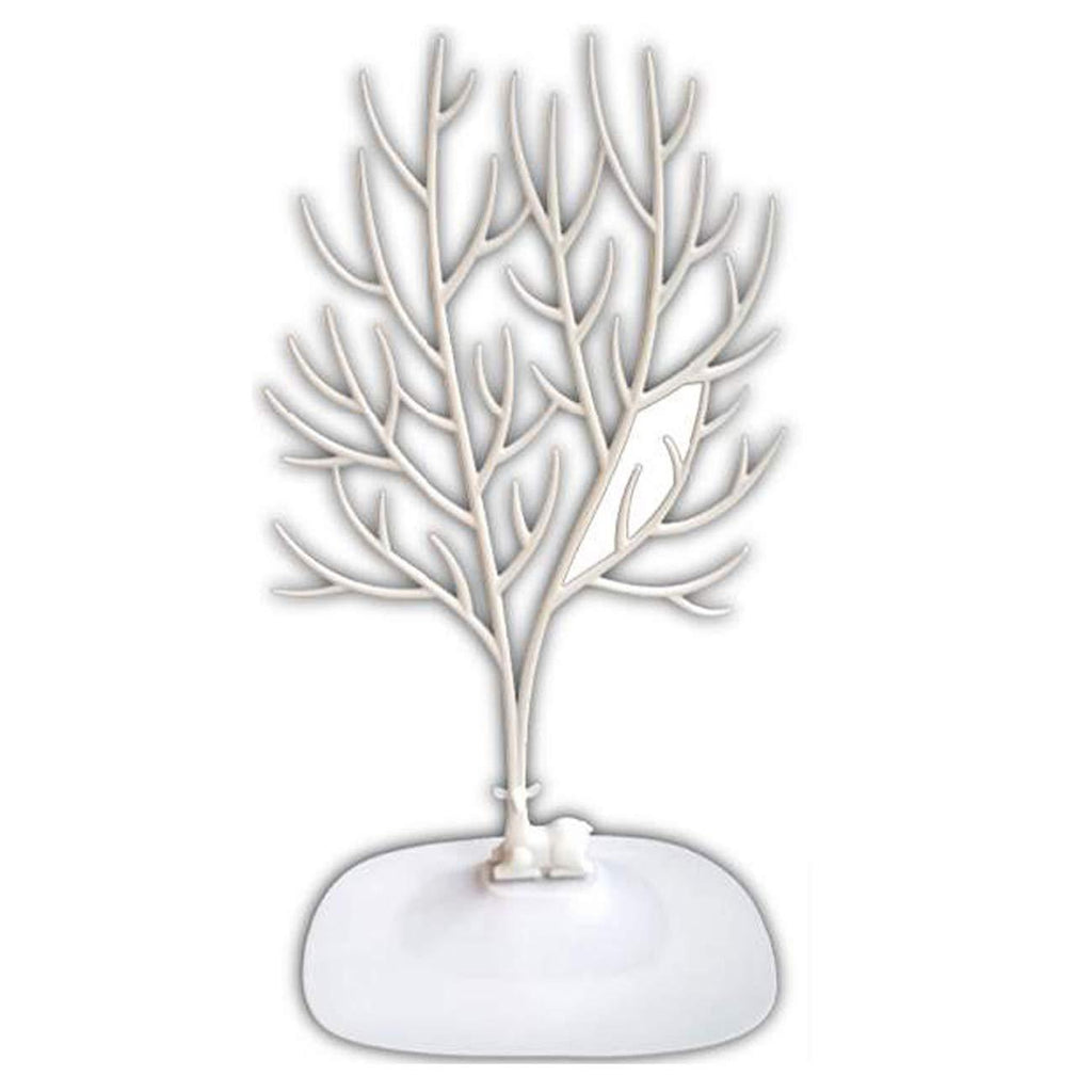 [Australia] - NewFerU Antler Tree Jewelry Hanging Stand Display Table Top Necklace Bracelet Holder Earring Hanger Organizer Rack Tower with a Ring Watch Dish Tray for Women Girls (White) White 