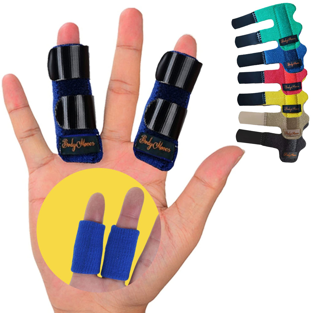 [Australia] - BodyMoves 2 Finger Splints plus 2 sleeves for Trigger Mallet Broken Finger brace joint support for men and women- ideal for seniors (4 pc set, Aqua Blue) 4 Count (Pack of 1) 