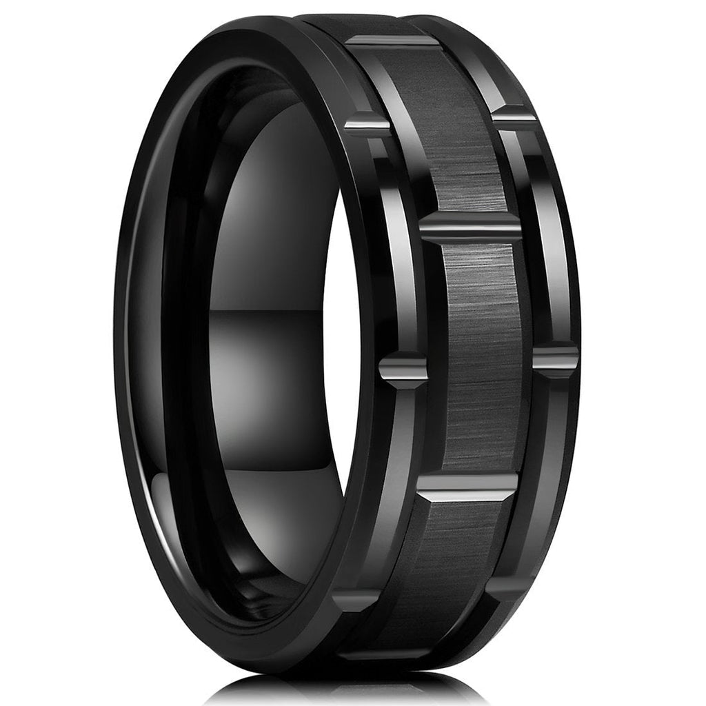 [Australia] - King Will Classic Mens 8mm Silver/Black/Gold/Rose Gold Tungsten Carbide Wedding Band Brick Pattern Brushed Finish black 6 