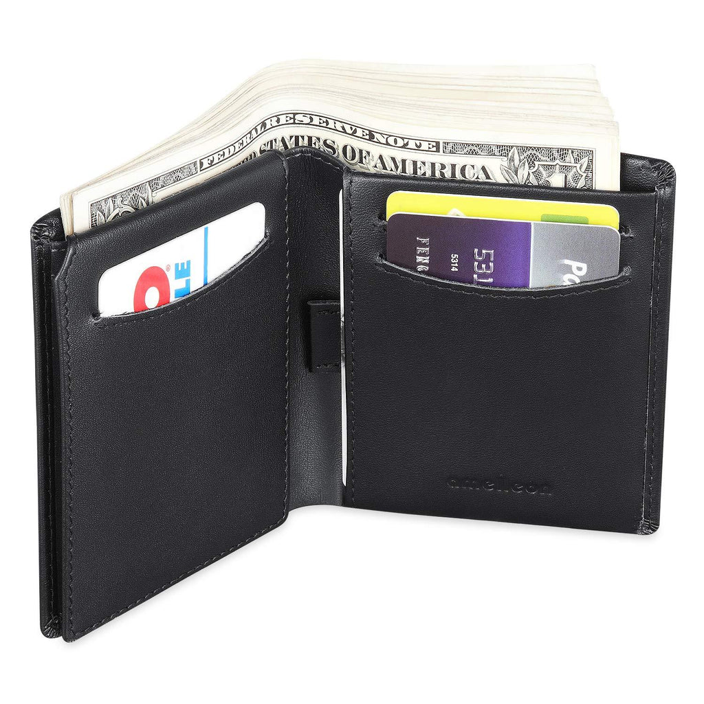 [Australia] - Bifold Trifold Leather RFID Mens Wallet with ID Window & Coin Pockets Black-blue 