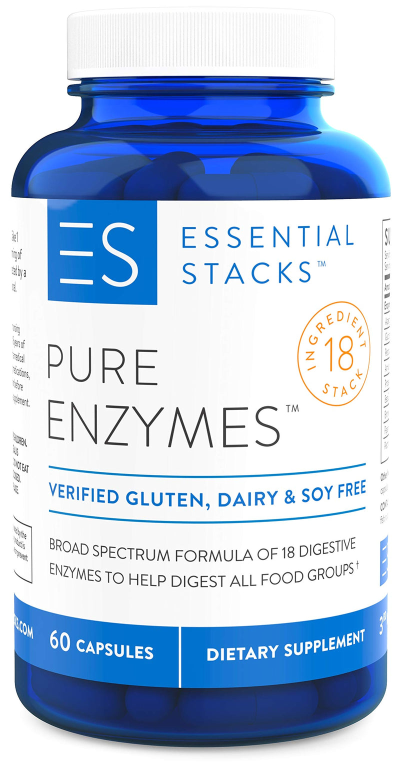 [Australia] - Essential Stacks Pure Digestive Enzymes - 18 Plant-Based Enzymes - Dairy, Soy & Gluten Free Gut Health Supplement for Digestion, Bloating, Gas & Reflux (60 Capsules) 