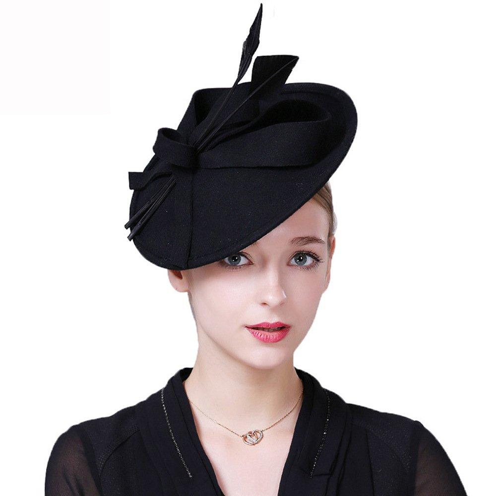 [Australia] - F FADVES Vintage Womens Dress Fascinator Wool Pillbox Hat Formal Church Wedding Tilt Hat Black 