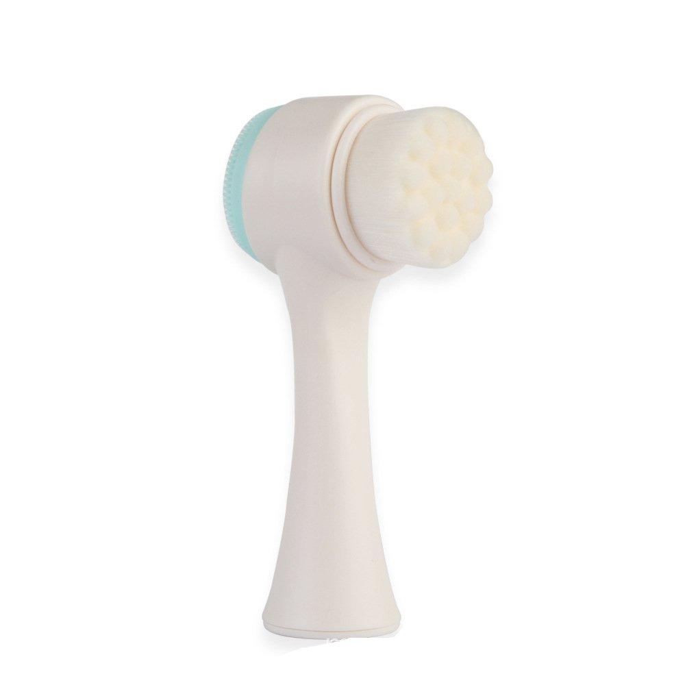 [Australia] - 2 in 1 Face Brush Double Sided Facial Cleansing Brush Silicone Cleansing Side and Soft Bristles Washing Face Cleansing and Exfoliating Scrubber to Massage and Scrub Your Skin (White and Blue) White and Blue 