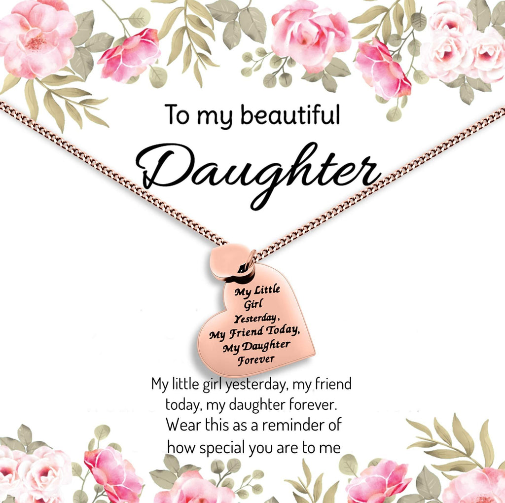 [Australia] - Daughter Gift from Mom or Dad - ''MY LITTLE GIRL YESTERDAY MY FRIEND TODAY MY DAUGHTER FOREVER'' Heart Pendant Necklace for Women & Teen Girls Rose Gold 