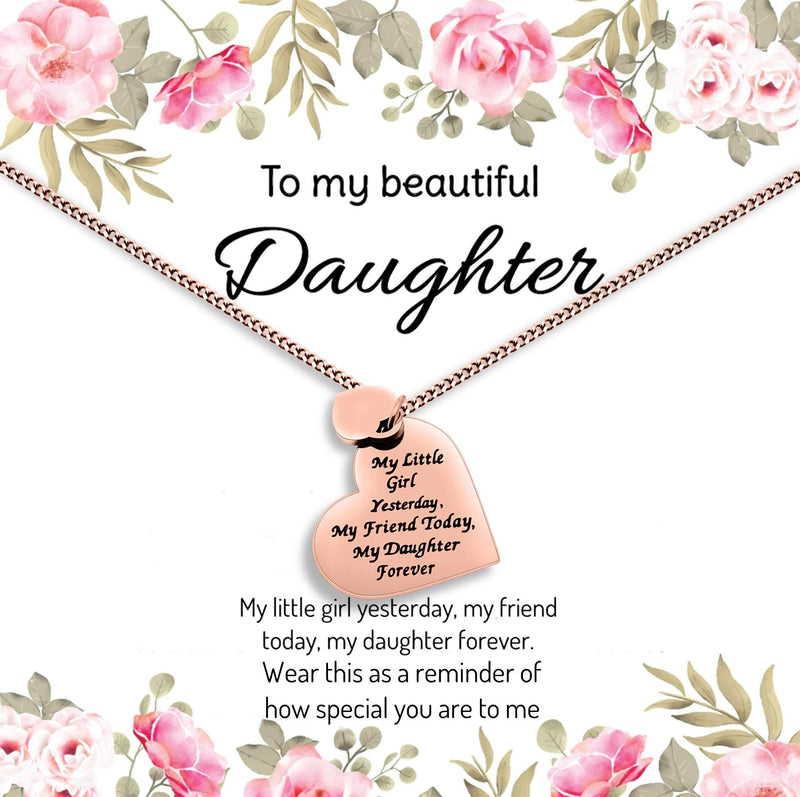 [Australia] - Daughter Gift from Mom or Dad - ''MY LITTLE GIRL YESTERDAY MY FRIEND TODAY MY DAUGHTER FOREVER'' Heart Pendant Necklace for Women & Teen Girls Rose Gold 