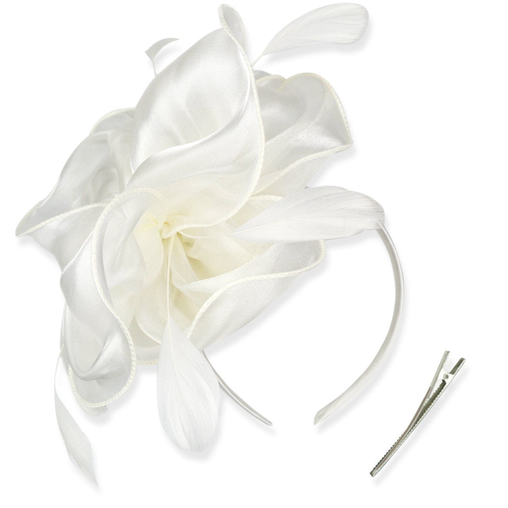 [Australia] - DRESHOW Fascinators Hat Tea Party Headwear Ribbons Feathers on a Headband and a Clip for Girls and Women 8.2" / White 