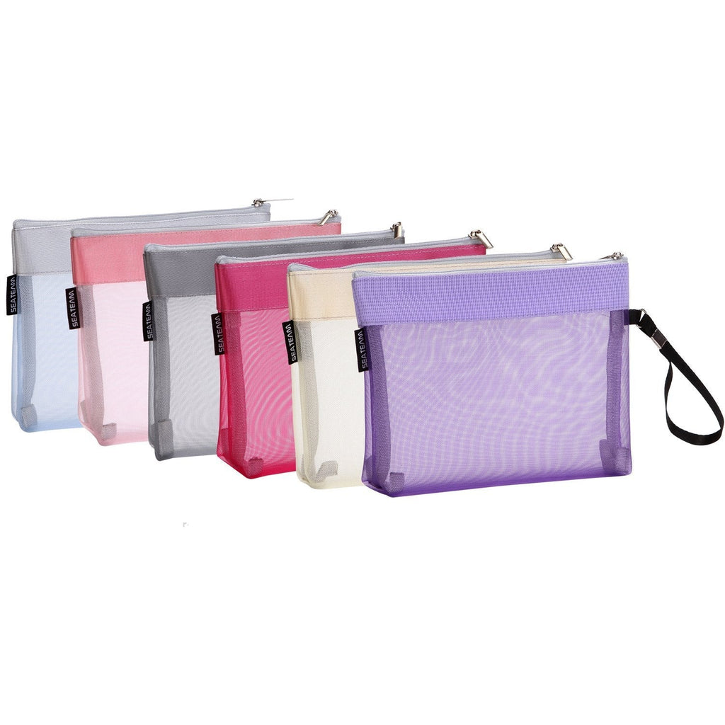 [Australia] - Sea Team 6pcs Multicolored Portable Travel Toiletry Pouch Nylon Mesh Cosmetic Makeup Organizer Bag with Zipper (ST-CB0616) 