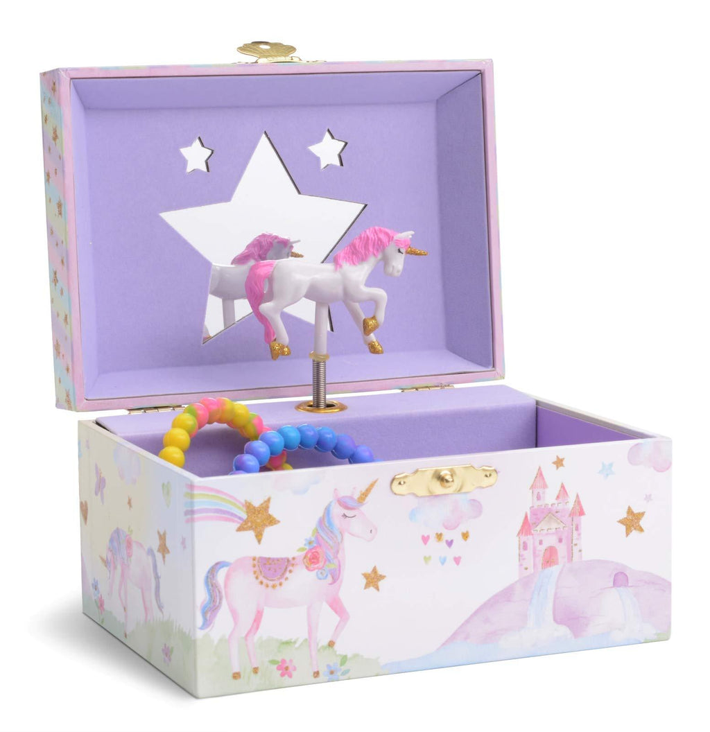 [Australia] - Jewelkeeper Girl's Musical Jewelry Storage Box with Spinning Unicorn, Glitter Rainbow and Stars Design, The Unicorn Tune 