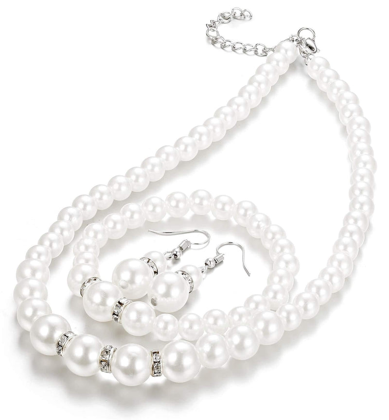 [Australia] - Finrezio Faux Pearl Choker Necklace Dangle Earrings Bracelet Crystal Jewelry Set for Women Wedding Jewelry Sets Bridesmaids Gifts 