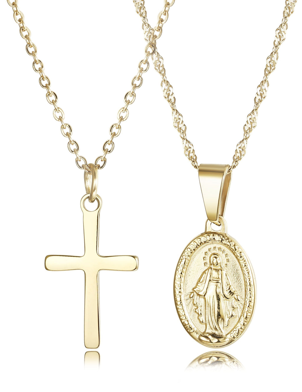 [Australia] - Finrezio 14K Gold-Plated Catholic Christian Jewelry Cross and Virgin Mary Pendant Necklace for Women Multilayer Necklace Set 