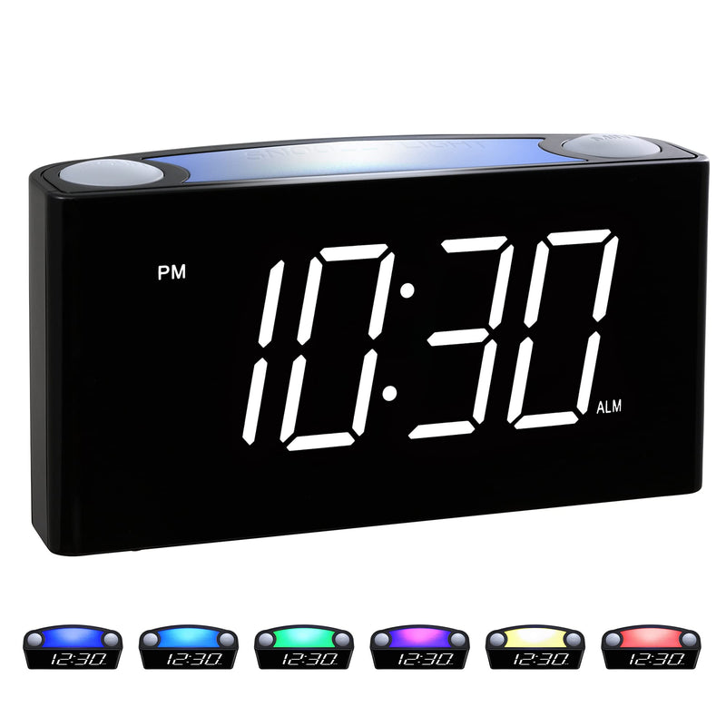 [Australia] - Rocam Alarm Clock for Bedrooms - Large 6.5" LED Display with Dimmer, Snooze, 7 Color Night Light, Easy to Set, USB Chargers, Battery Backup, 12/24 Hours for Heavy Sleepers, Kids, Boys, Girls, Elderly White 